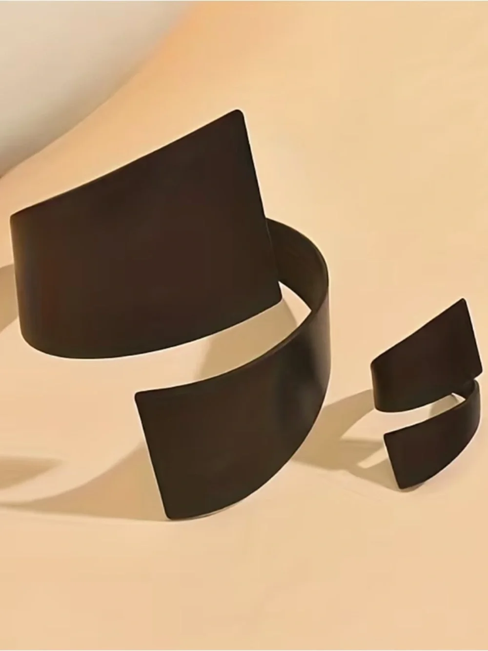 Contemporary Black Geometric Bracelet & Ring Set - Black OS - Picture 2 of 6